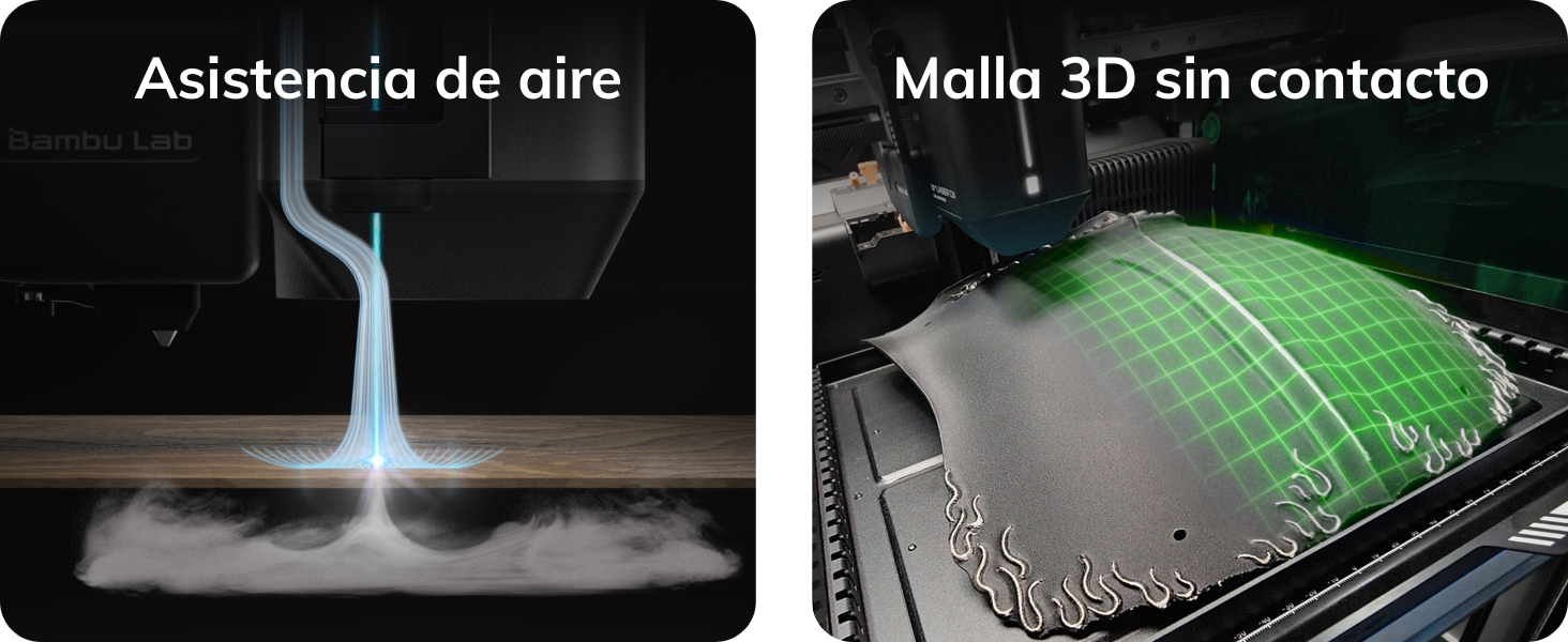 La precisión y confiabilidad de la Bambu Lab H2D están garantizadas por una ingeniería de última generación. La calibración óptica de movimiento a 5μm asegura una precisión milimétrica en cada capa, elevando la calidad de las piezas a un nivel profesional. El extrusor servo cerrado asegura una alimentación constante y sin interrupciones, incluso en diseños complejos